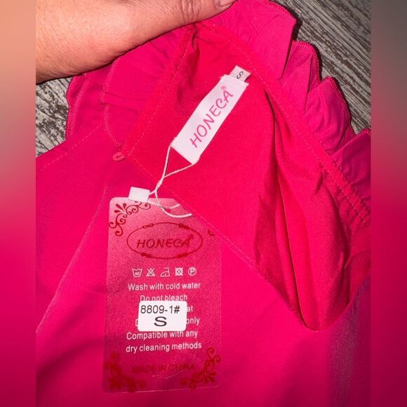 Elegant Pink Ruffle Mini Dress women size S - Picture 5 of 6